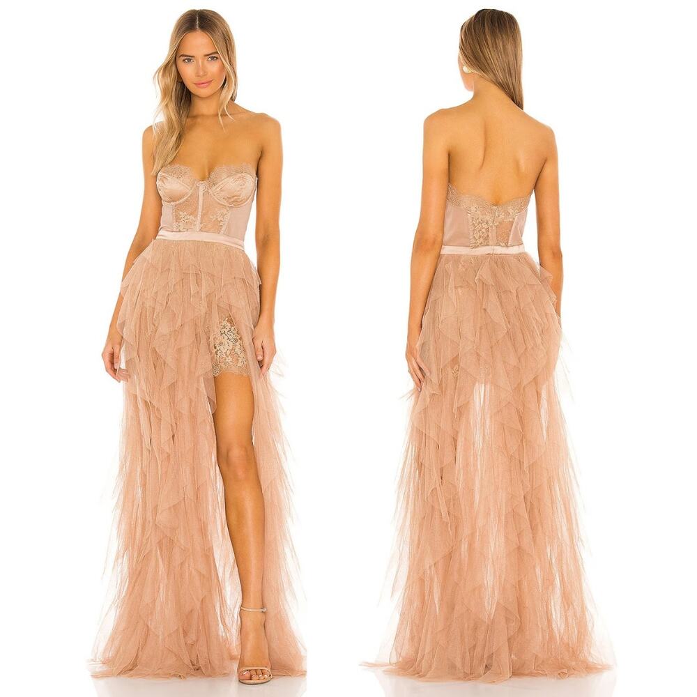 For Love & Lemons Bustier Tulle Gown Strapless Party Formal Prom Wedding Guest L